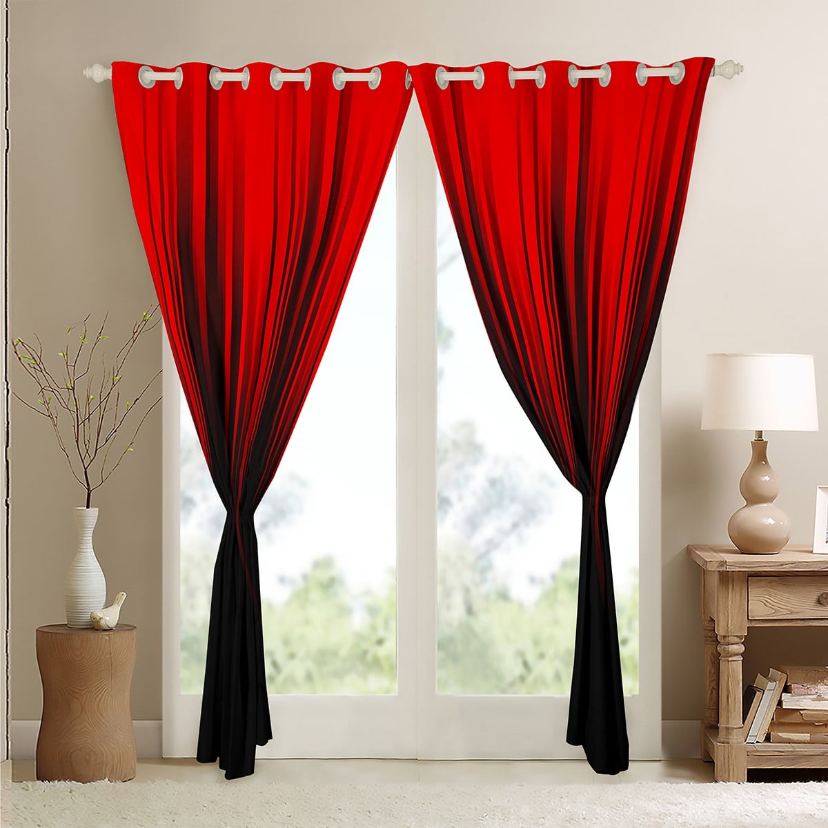 Red Black Blackout Curtains Stripes Lines Abstract Gradient Curtains & Drapes,Vintage Ombre Art Striped Geometry Window Curtains,Modern Stripe Geometric Curtains 42"Wx84"L