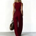 thumbnail image 4 of JULMCOMO Jumpsuits for Women Deep V Neck Button Front Sleeveless Summer Jumpsuits Wide Leg Casual Baggy Outfits with Pockets Red S, 4 of 5