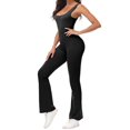 thumbnail image 4 of Vine Women Flare Jumpsuits One Piece Yoga Workout Strappy Square Neck Backless Full Stretch Jumpsuit,Black Bell Bottoms Flare Jumpsuits Butt Lifter Bodysuit Jumpsuits for Women, 4 of 7