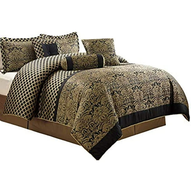 Chezmoi Collection Lisbon 7Piece Jacquard Floral Comforter Set, King