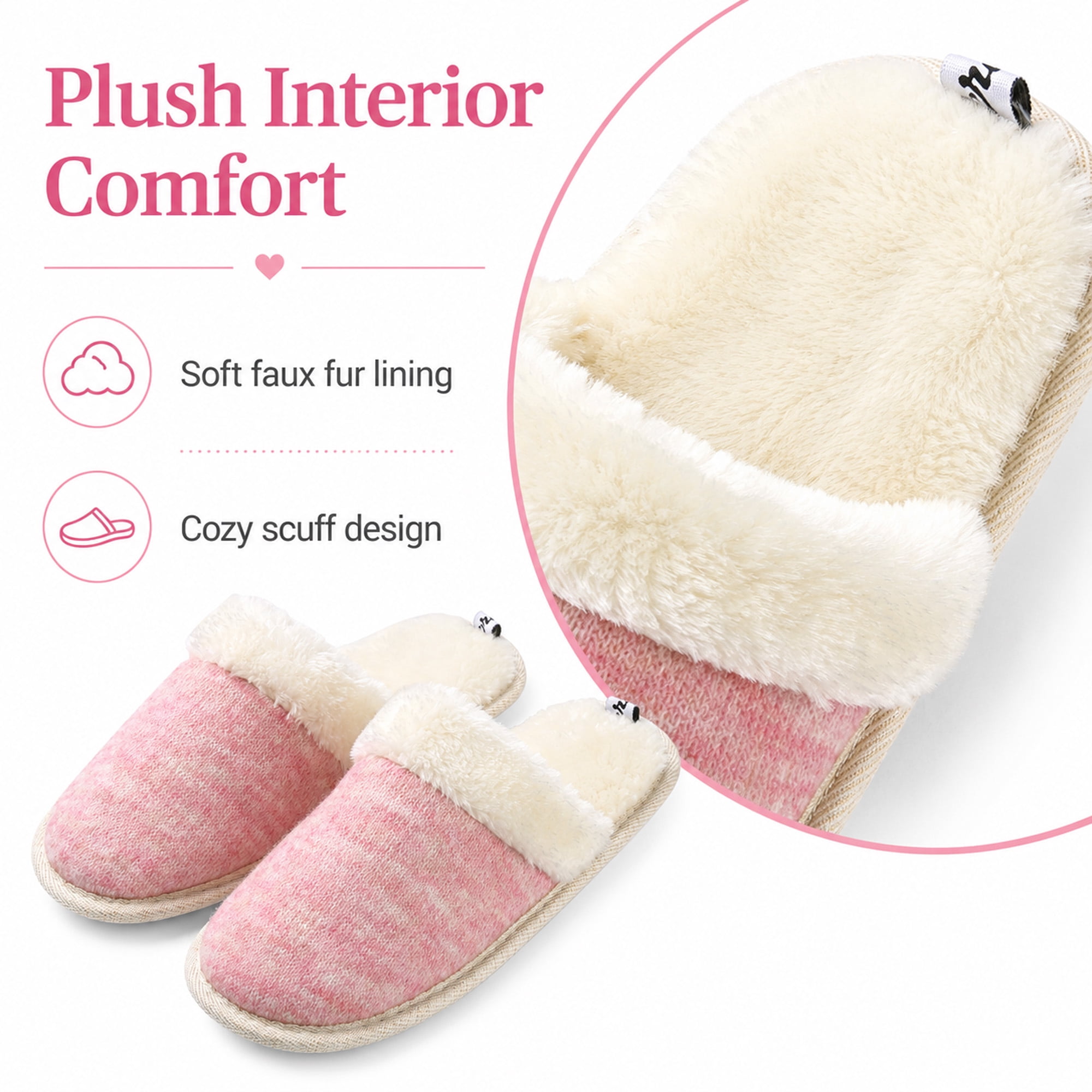 Aerusi Women’s Memory Foam House Slippers, Soft Plush Indoor Outdoor Scuff Shoes with Non-Slip Sole, Pink