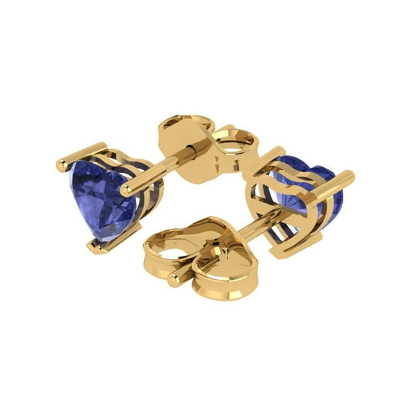 1.5 Ct Heart Cut Studs Blue Tanzanite 14K Yellow Solid Solid Gold Everyday Dainty Earrings Push Back