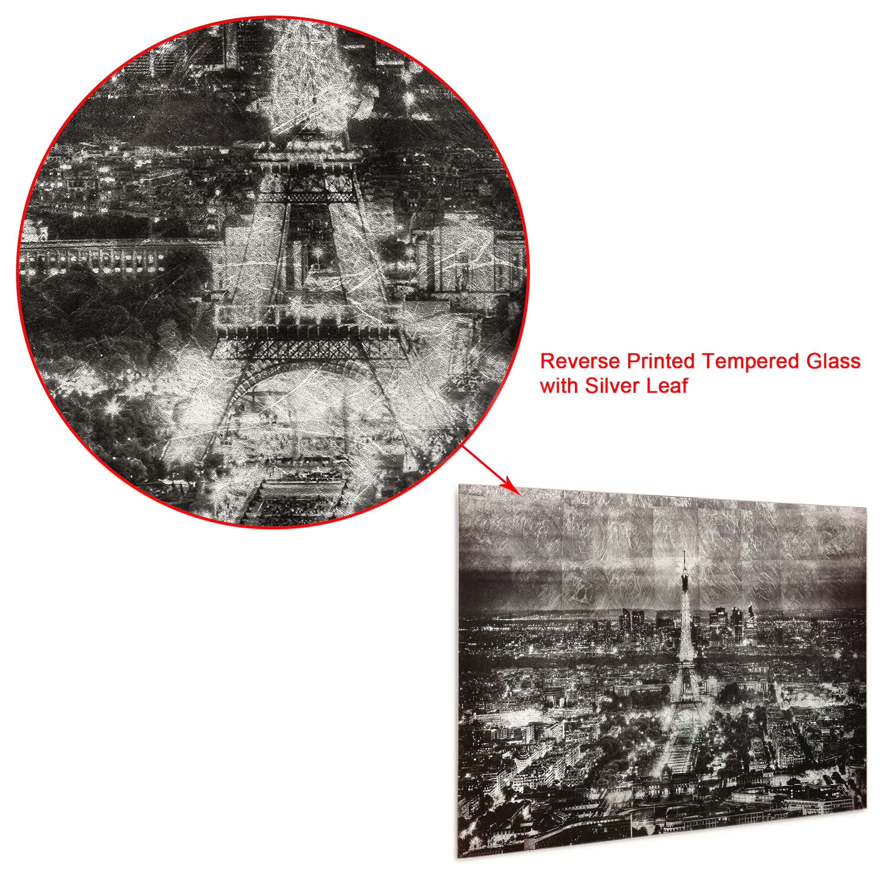 Empire Art Direct Paris at Night Reverse Printed Tempered Glass with Silver Leaf Wall Art, 32" x 48" x 0.2", Ready to Hang