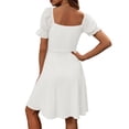 thumbnail image 5 of Womens Summer Sweetheart Neck Short Puff Sleeve Mini Drawstring Casual Slim Flowy Dress Sundress, 5 of 6