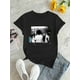 thumbnail image 2 of Camisetas para mujer, de verano, casual, manga corta, cuello redondo, con estampado, color blanco negro, blusaRetro Picture Print Casual Sports T-shirt, Short Sleeve Crew Neck Spring & Summer Top, W, 2 of 6