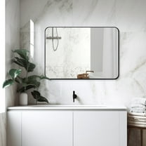 Large Bathroom Mirror 30x22 Inch, Black Metal Framed Vanity Mirror with Rounded Corners, Wall Mounted, Anti-Rust, Tempered Glass, Perfect for Bathroom Decor, Hangs Horizontally or Vertically