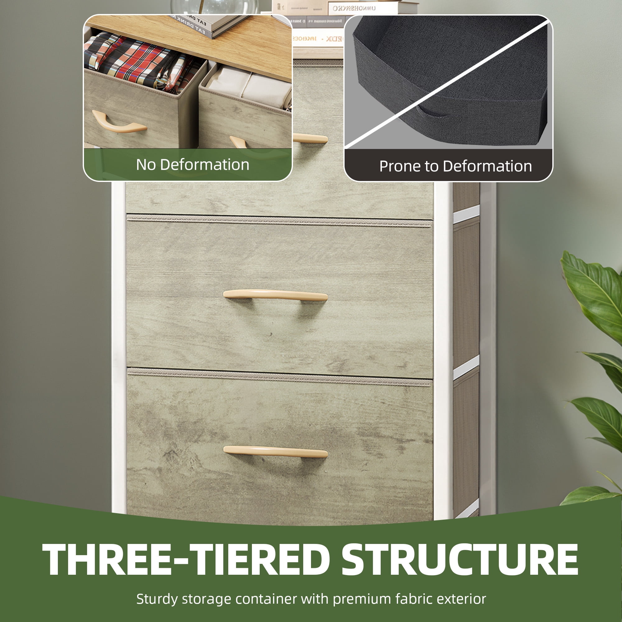 Uforic 4 Drawer Dresser Fabric Chest of Drawers Furniture Storage Organizer for Living Room,,Hallway,Oak Greige