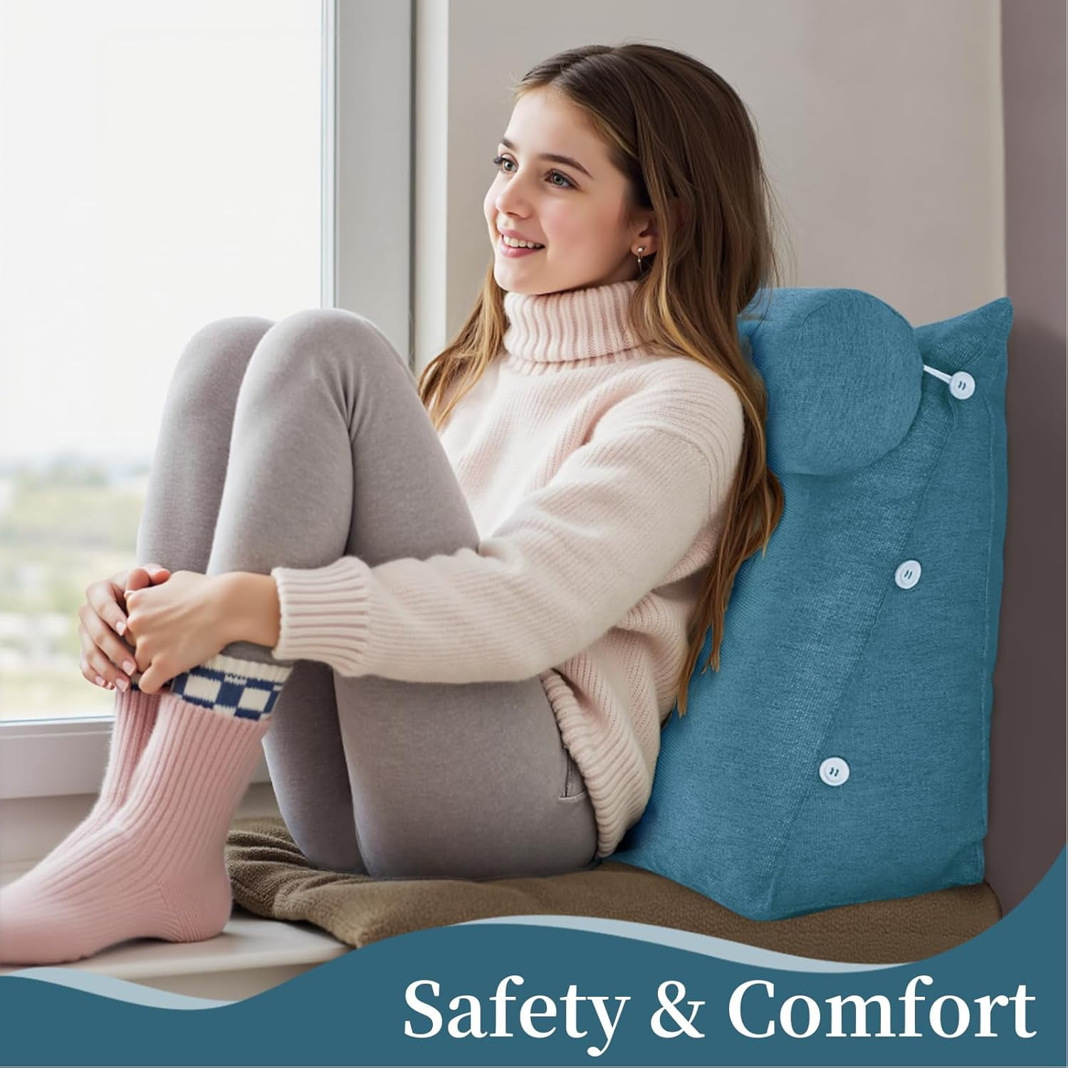Bed Wedge Reading Pillow, Adjustable Reading Throw Cushion Triangular Pillow Wedge Couch Pillow for Lumbar Neck Back Support Pillow with Removable Linen Cover