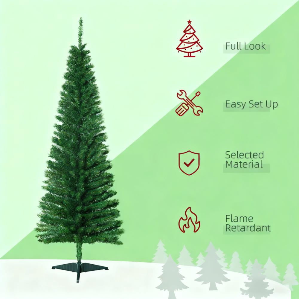 5ft Unlit Pencil Christmas Tree 294 Tips Easy Assembly Plastic Base Small Space Holiday Decor