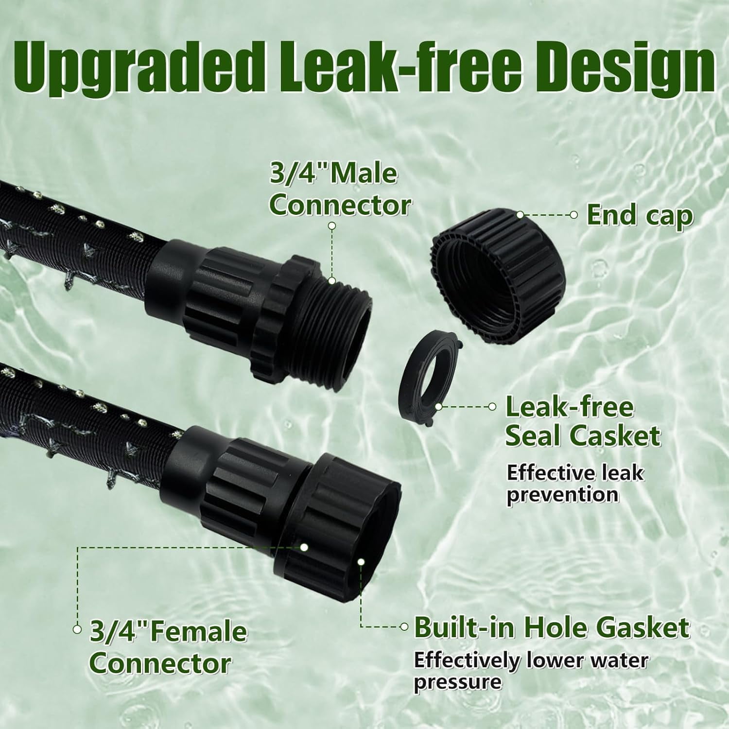 Flat Soaker Hose 100ft, Heavy Duty Double Layer Drip Irrigation Hose, Leak Proof Garden Watering System, Saves 80% Water