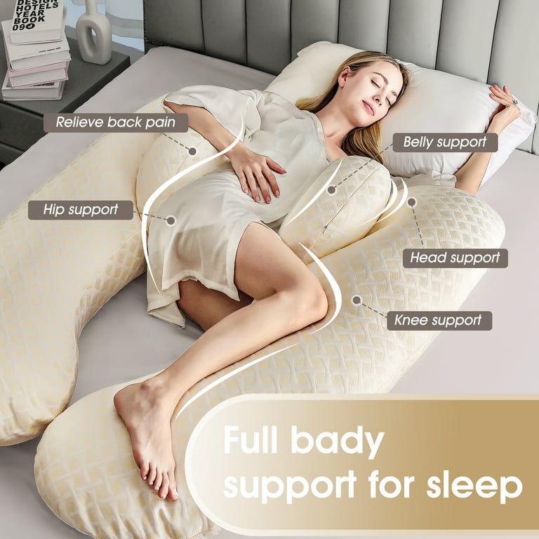 iFanze Pregnancy Pillows for Sleeping Support, 3-In-1 U Shaped Full Body  Maternity Pillow with Removable Cover Pregnancy Pillows for Back Hips Legs  Belly for Pregnant Women, 36 inch White-Gold 