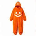 thumbnail image 3 of BOOMNY Halloween Unisex Men Womens Flannel Onesie Pajamas Hallowmas Pumpkin Face Graphic Long Sleeve Hooded Pjs Jumpsuit Cozy Warm Loungewear Homewear, 3 of 5