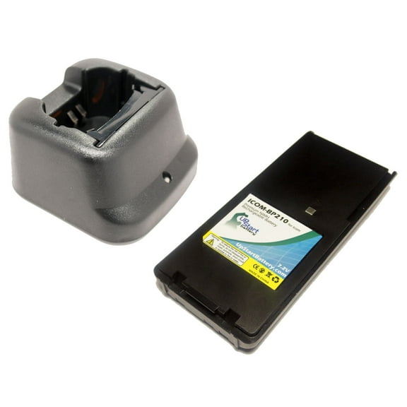 Icom IC-A24E Battery and Charger - Replacement for Icom BP-210 Two-Way Radio Batteries and Chargers (1600mAh 7.2V NI-MH)