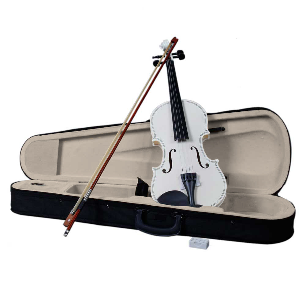 4/4 Acoustic Violin Set for Adults and Teens, Solidwood Fiddle with Case Bow and Rosin, Shoulder Rest, White