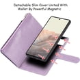 thumbnail image 5 of Compatible with Google Pixel 6 Pro Wallet Case,[6 Card Slots] [Wrist Strap] [Stand Feature] Detachable 2 in 1 Magnetic Zipper Leather Cover Case for Google Pixel 6 Pro,6.71" Purple, 5 of 7