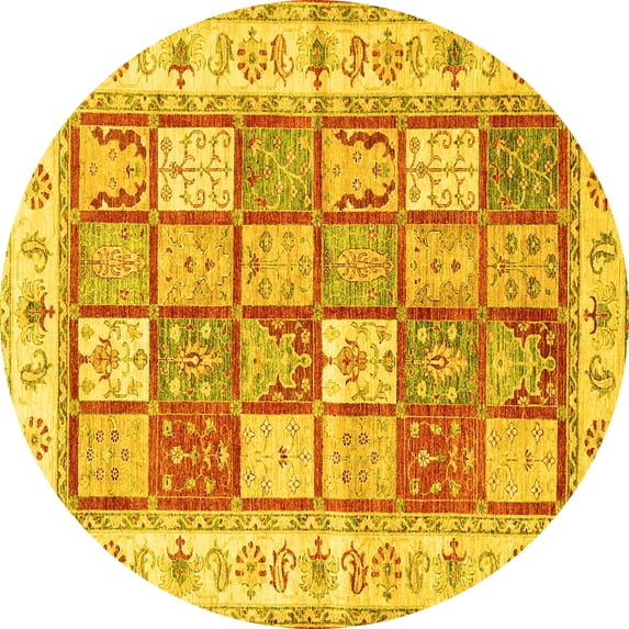 Ahgly Company Machine Washable Indoor Round Persian Yellow Traditional Area Rugs, 8' Round