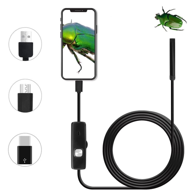Endoscopio USB Android de 2.0 megapíxeles CMOS HD 2 en 1, resistente al agua, con cable rígido flexible para smartphone y tablet (2 m).