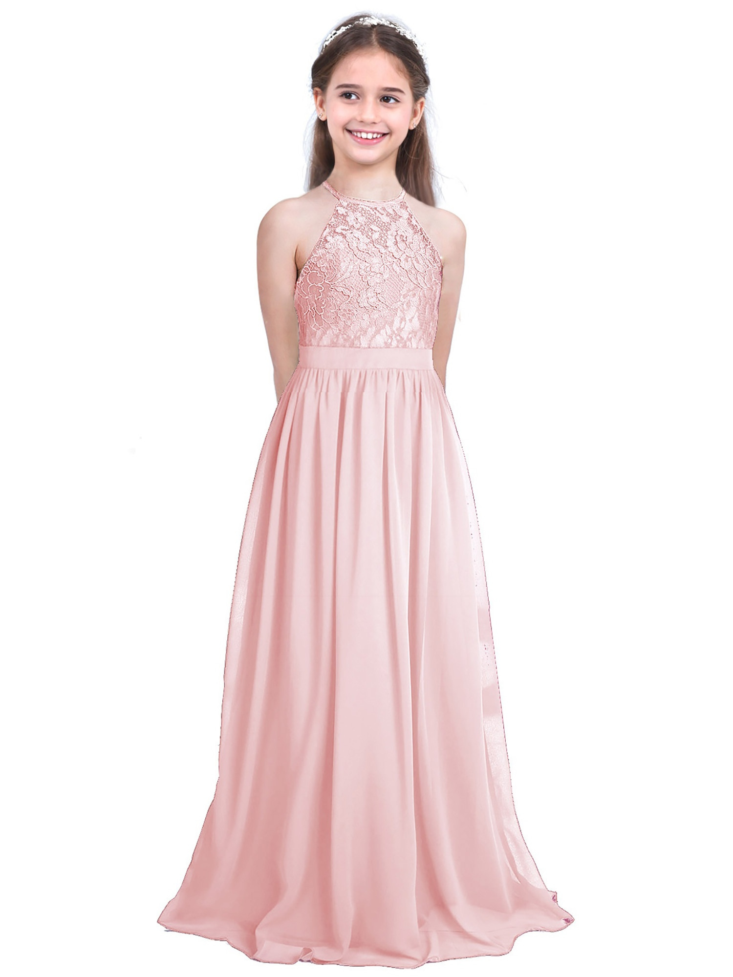 Aislor Kids Girls Halter Neck Floral Lace Chiffon Dress Junior Aislor Kids Girls Halter Neck Floral Lace Chiffon Dress Junior