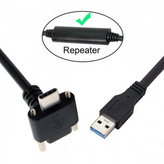 FVH 8.0M Down Up Angled USB 3.1 Type-C Dual Screw Locking to USB3.0 Data GL3523 Repeater Cable 90 Degree for Camera Oculus Quest Link