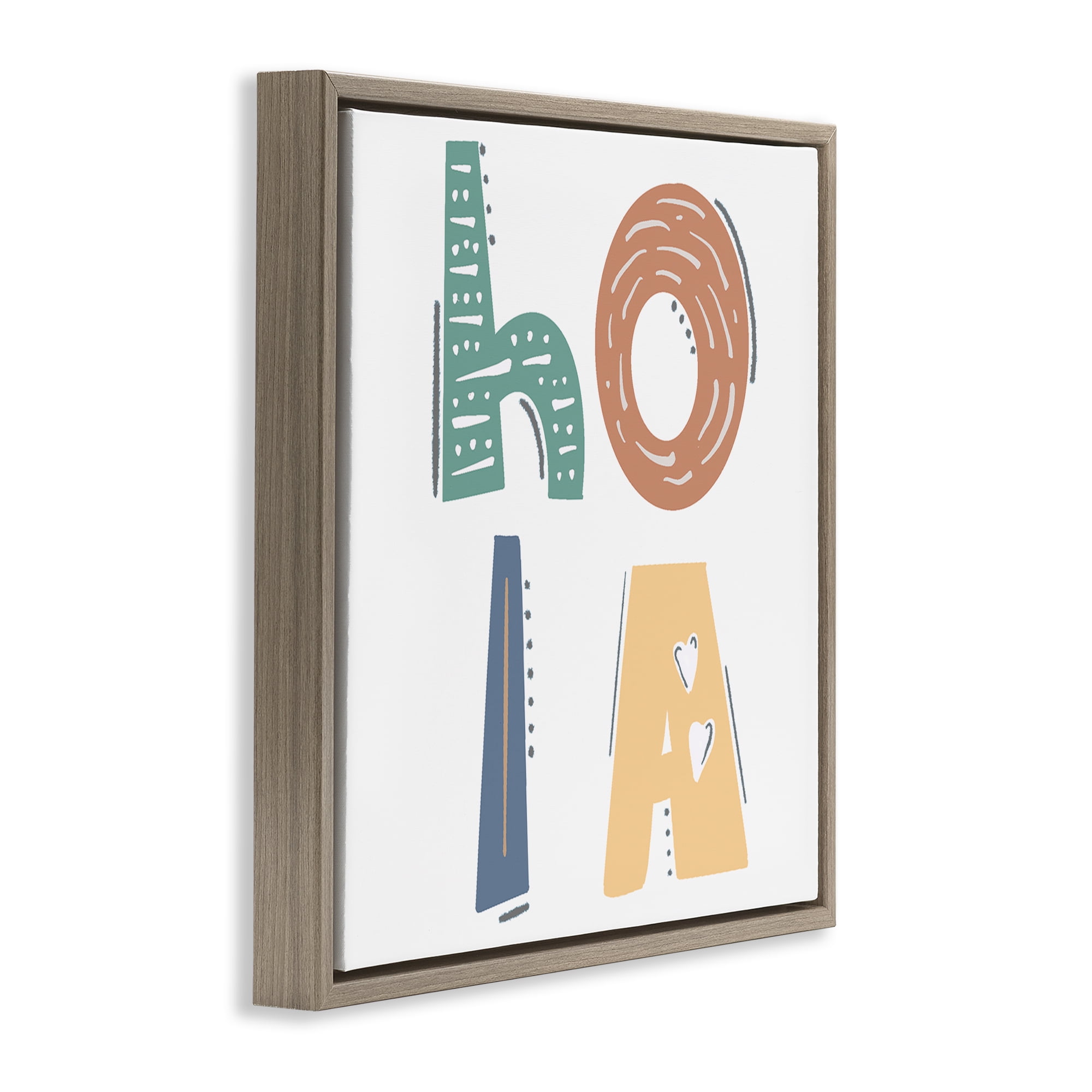 Stupell Industries Hola con Tipografía Divertida Typography and Symbols Painting Brown Floater Framed Art Print Wall Art, 25 x 25