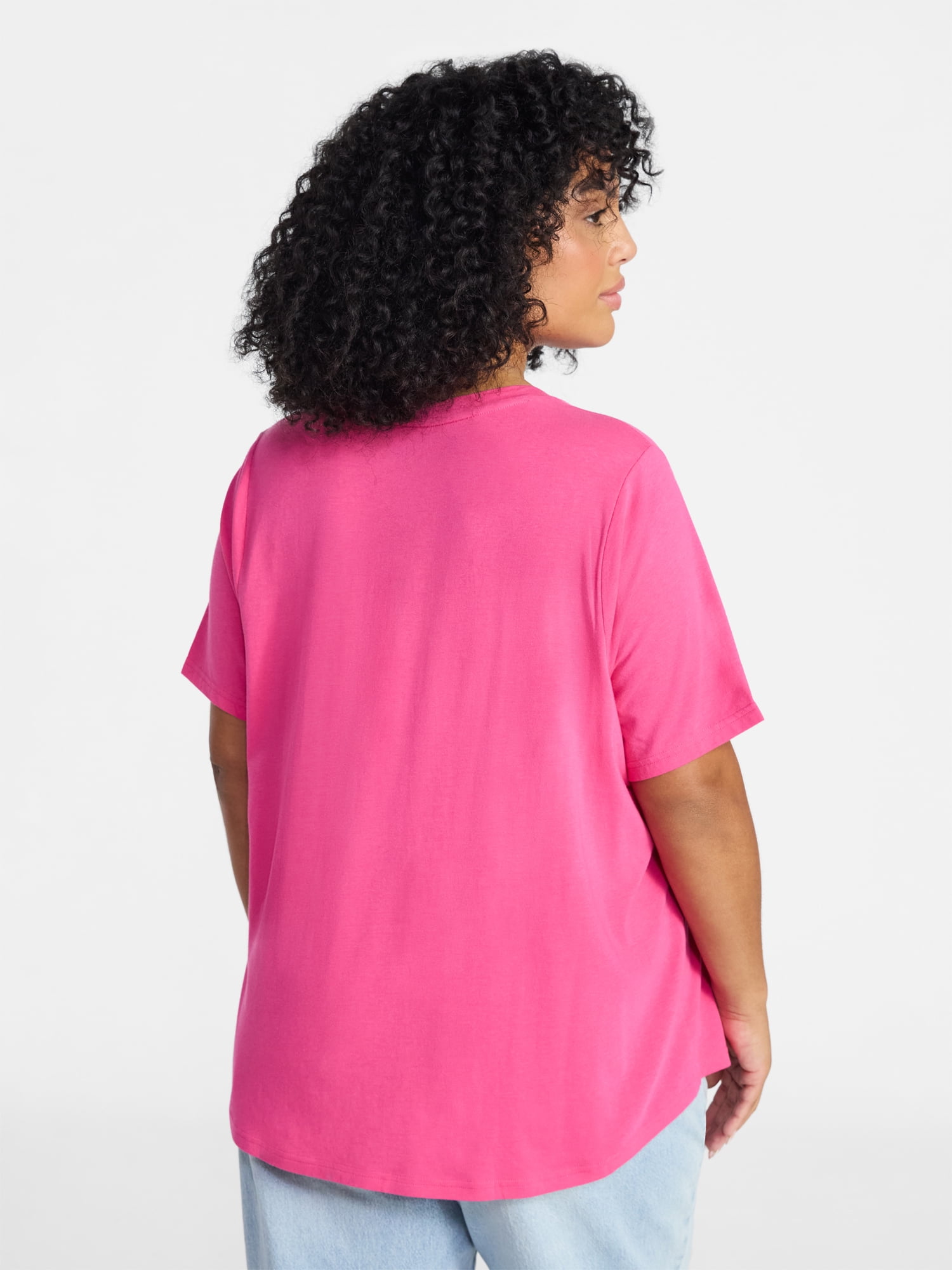 Terra & Sky Women's Plus Size V-Neck Tee with Short Sleeves, Size 0X-5X