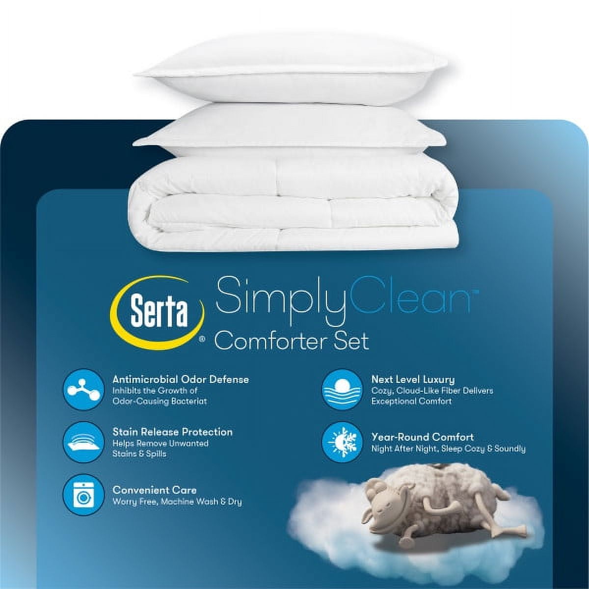 Serta Simply 3-Piece Clean Antimicrobial Black Solid Comforter Set, Full/Queen