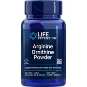 Life Extension Arginine Ornithine Powder, promotes muscle health & recovery, gluten free, non-GMO, net weight 150 grams
