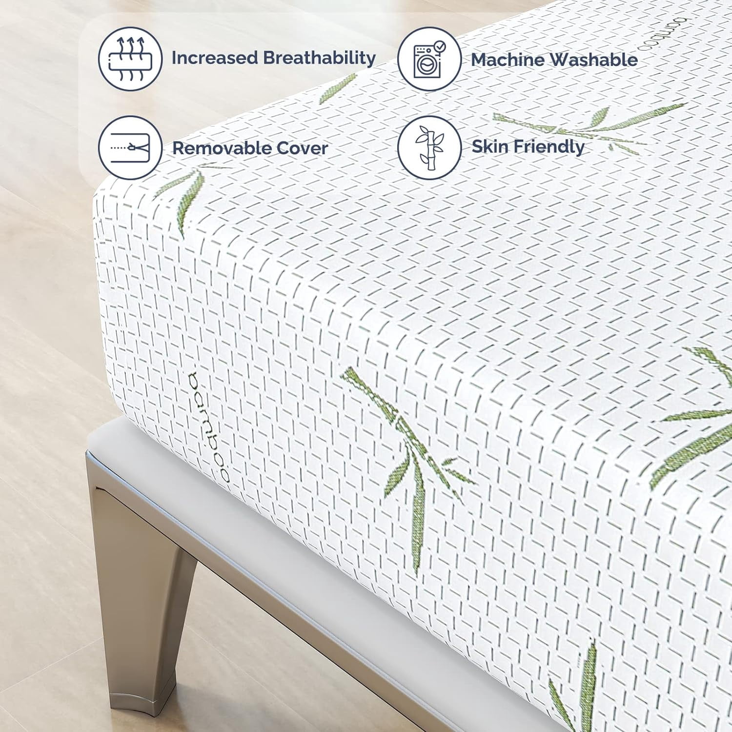 Dreamer 6/8/10 Inch Memory Foam Mattress in a Box with Breathable Bamboo Cover, Medium Firm Mattress Green Tea Gel Infused, Twin Full Queen King Size