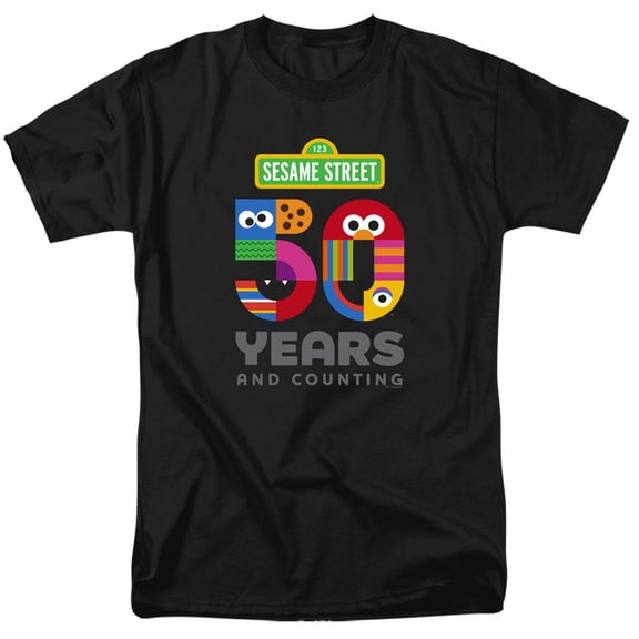 Sesame Street 50 Years Logo S/S Adult 18/1 T-Shirt Black