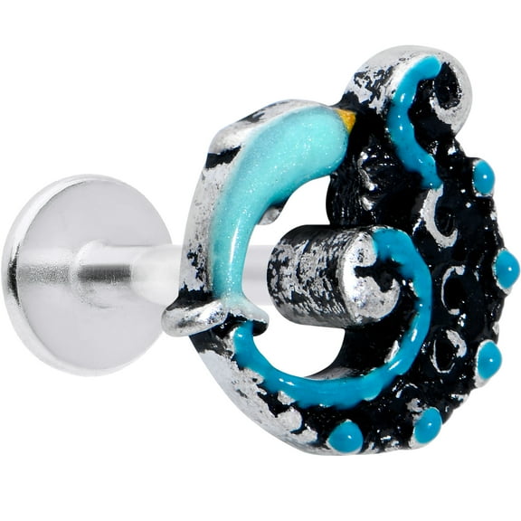Body Candy 16G 316L Surgical Steel Leaping Blue Dolphin Labret Monroe Lip Ring Tragus 6mm