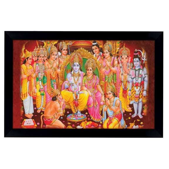 IBA Indianbeautifulart Lord Ram & Sita Sitting In There Court Picture Frame Religious Poster Black Wall Frame Deity Photo Frame Wall Decor For Home/ Office/ Temple