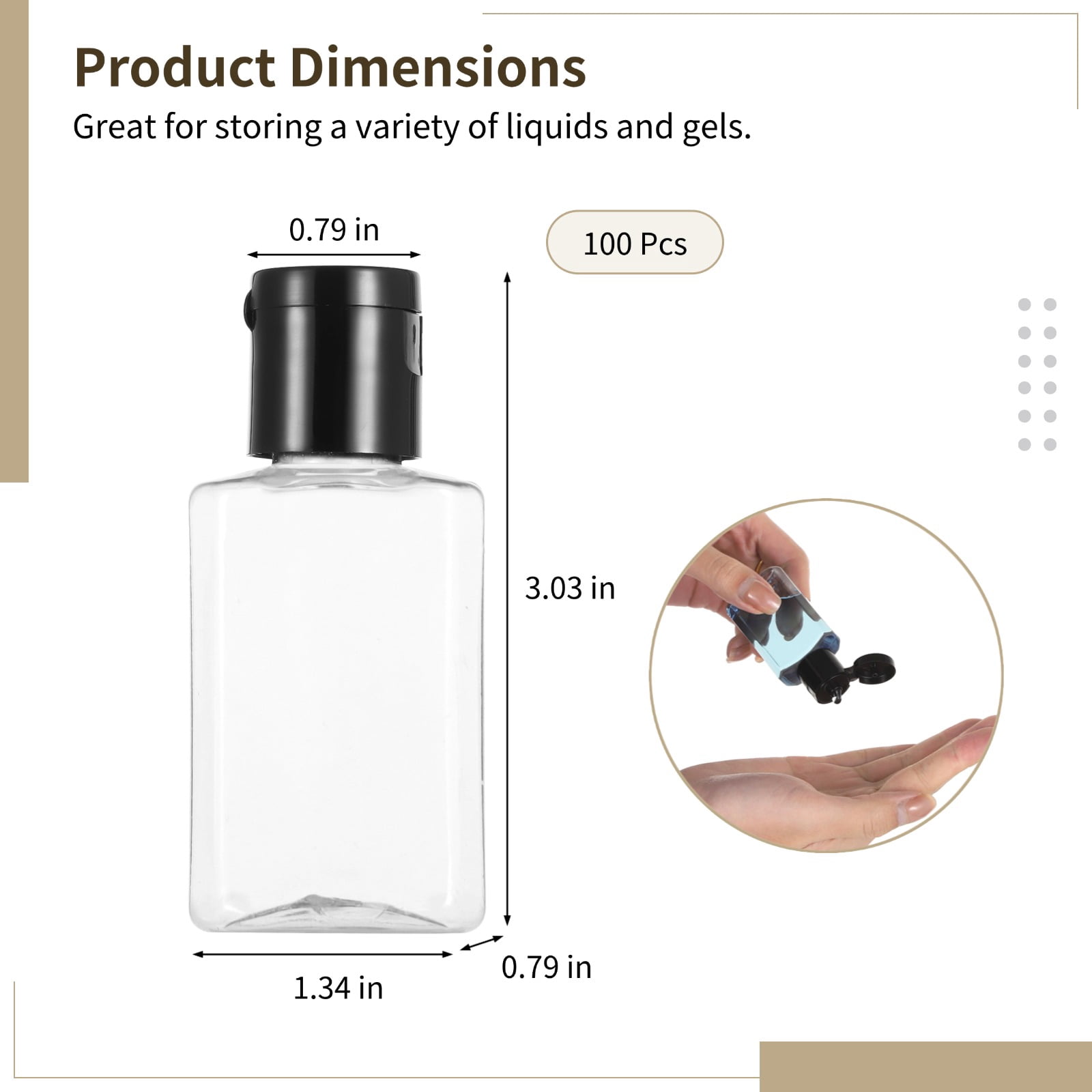100 Pcs 1 oz Travel Bottles - Hand Sanitizer Bottle Mini Clear Bottles with Flip Caps, Portable Empty Refillable Containers for Shower Gel, Face Creams, Body Lotions