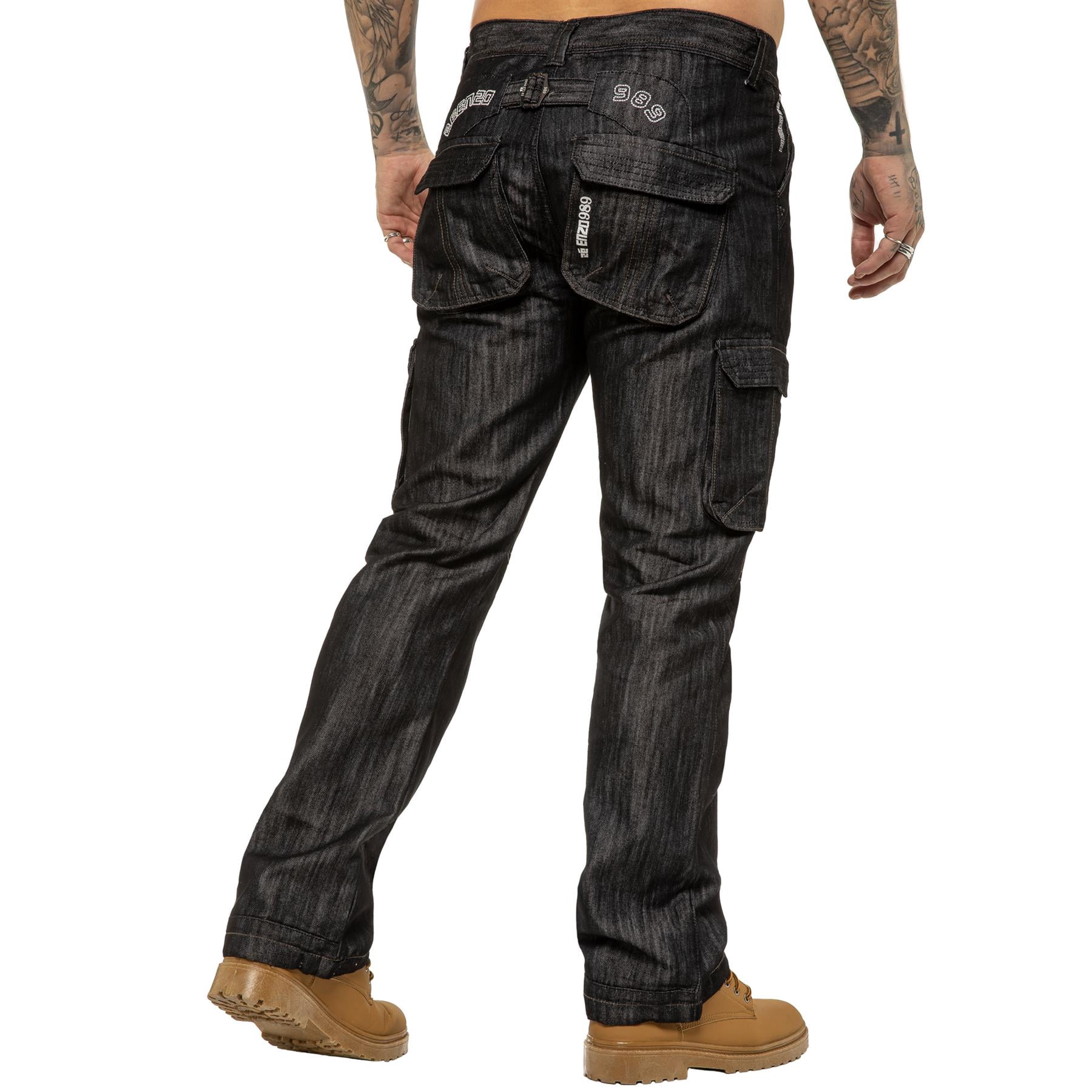 Enzo Mens Cargo Combat Denim Jeans