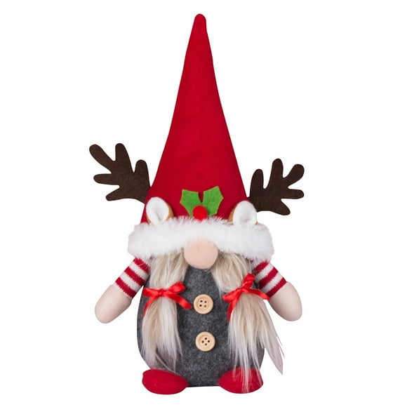 Christmas Gnome Plush Doll with Red Hat and Antlers, Scandinavian Tomte Elf Decoration for Holiday Home Decor, Tabletop Ornament, Festive Gift Idea for Family and Friends, 12 Inches Tall