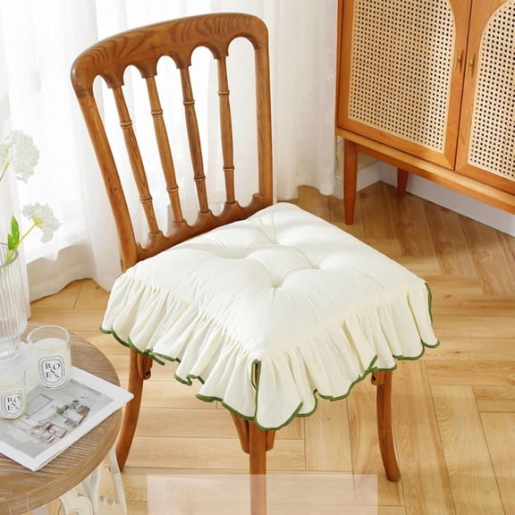 4 Pack Ruffled Chair Pads for Dining Chairs, Cotton Chair Cushion with Ties Farmhouse Seat Cushion for Dining & Kitchen Chair Seat Pads (Off-White,4 Pack)