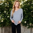 thumbnail image 6 of Women's Textured Knit Sweater with V-Neckline and Ribbed Sleeves - Small, Gray, 6 of 6