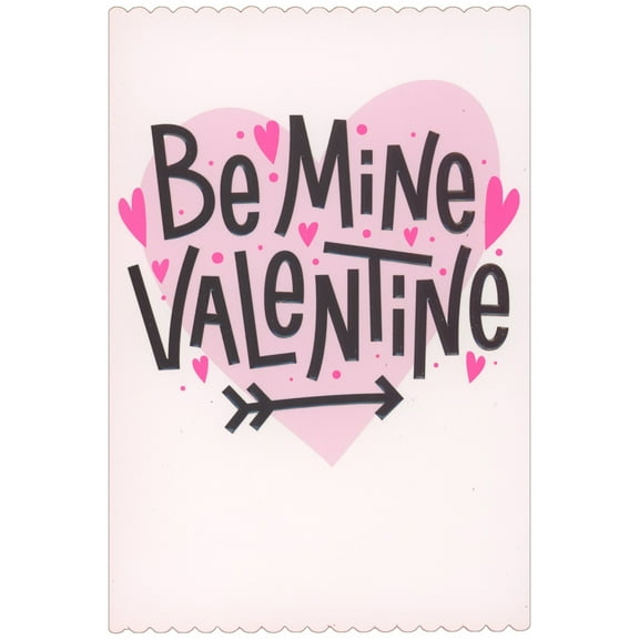Pictura Be Mine Valentine, Arrow, Large and Small Pink Hearts Scalloped Edge Valentine's Day Card