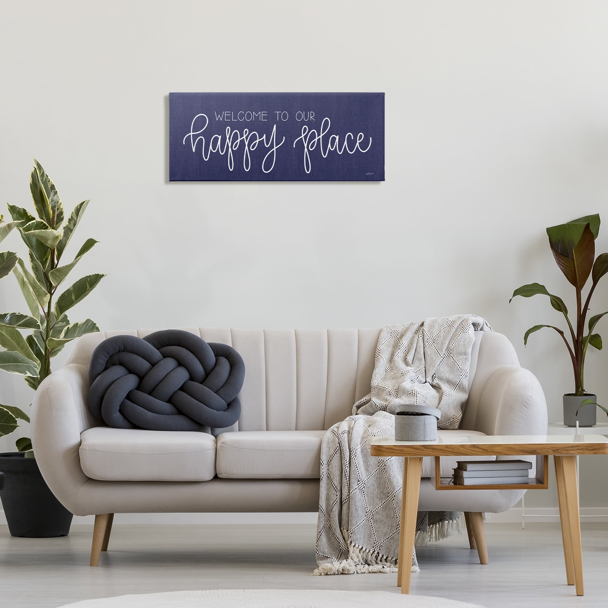 Stupell Industries Welcome Happy Place Typography Painting Gallery Wrapped Canvas Art Print Wall Art, 30 x 13