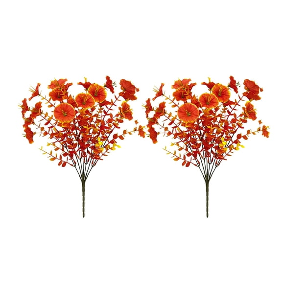 2Pcs Fall Orange Artificial Morning Glory Bouquet, 14.1" Autumn Faux Floral Stems, Harvest Halloween Fake Flower Picks for Vase Porch Indoor Table Home Decor