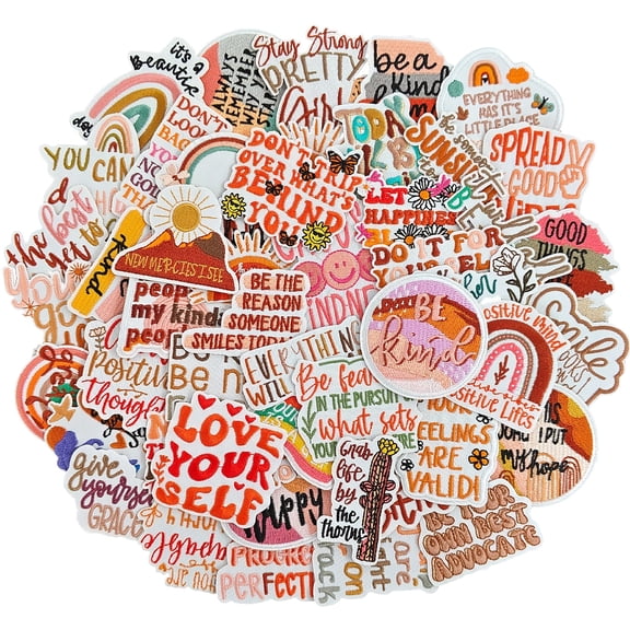 17pcs Bohemian Iron-On/Sew-On Patches For Girls - Embroidered Positive Affirmation Appliques For Clothes, Hats, Jeans & Bags