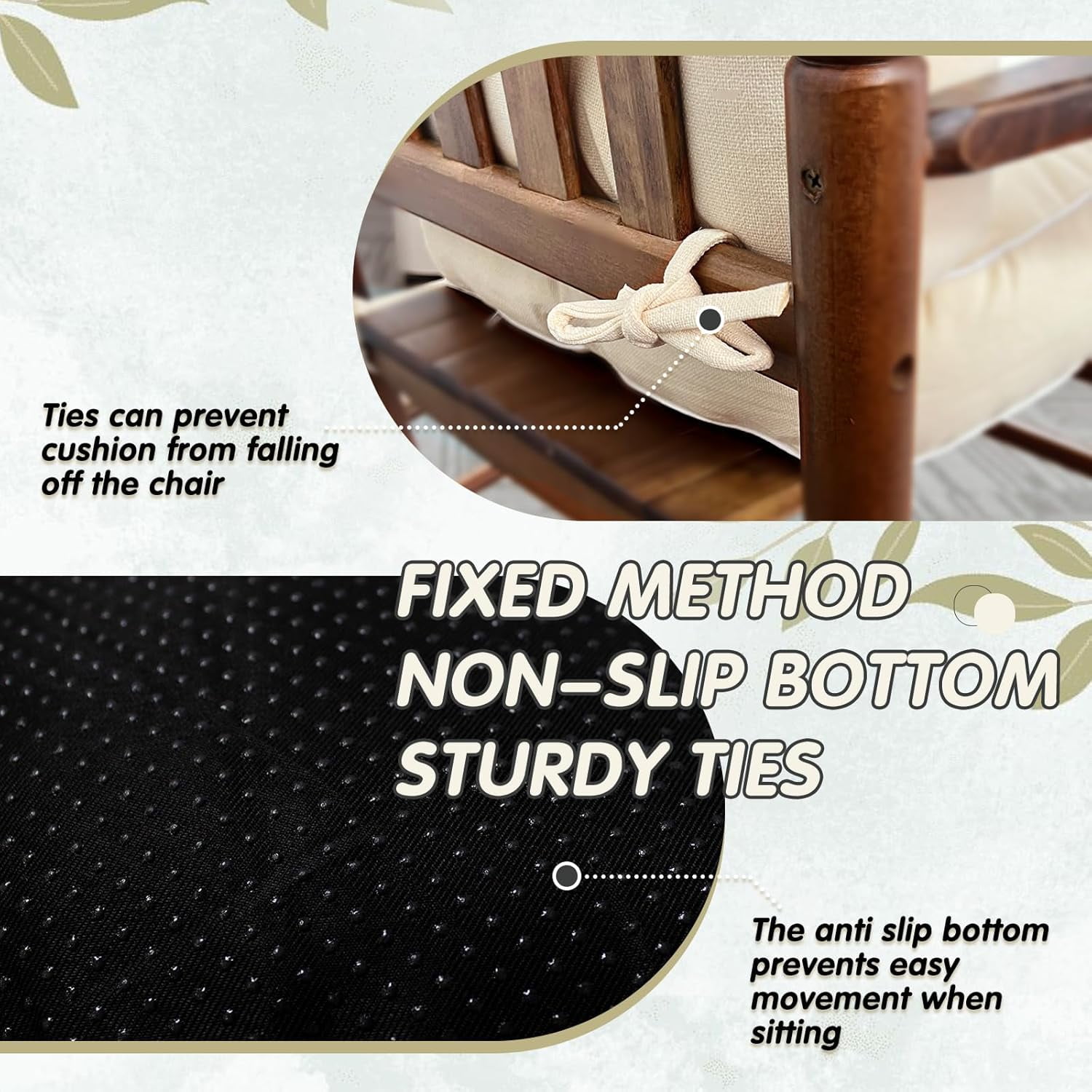 Parojati 28*18*5 Rocking Chair Cushion, Set of Thicken Seat & Back Chair Cushions with Memory Foam, Non-Slip Chair Pad with Ties for Indoor&Outdoor Rocker Beige