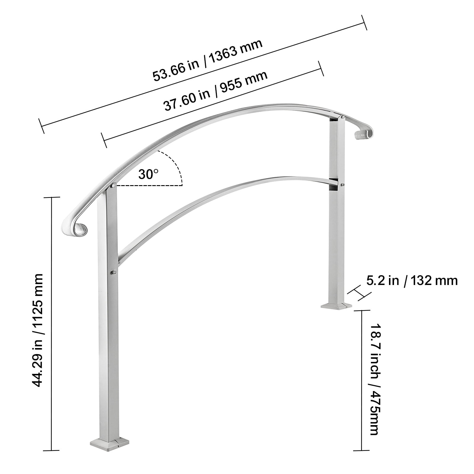 KFFKFF Outdoor Handrails for Steps, Suitable for 1 to 4 Steps, White Wrought Iron Stair Railing, Adjustable Porch Hand Rail, Versatile Handrails for Concrete or Wooden Stairs