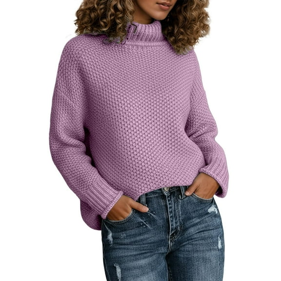 Wdgfv Breathable Women's Pullover Elegant Winter High Neck Knitted Pullover Sweater Long Sleeve Rolled Edge Turtleneck Top For Cozy