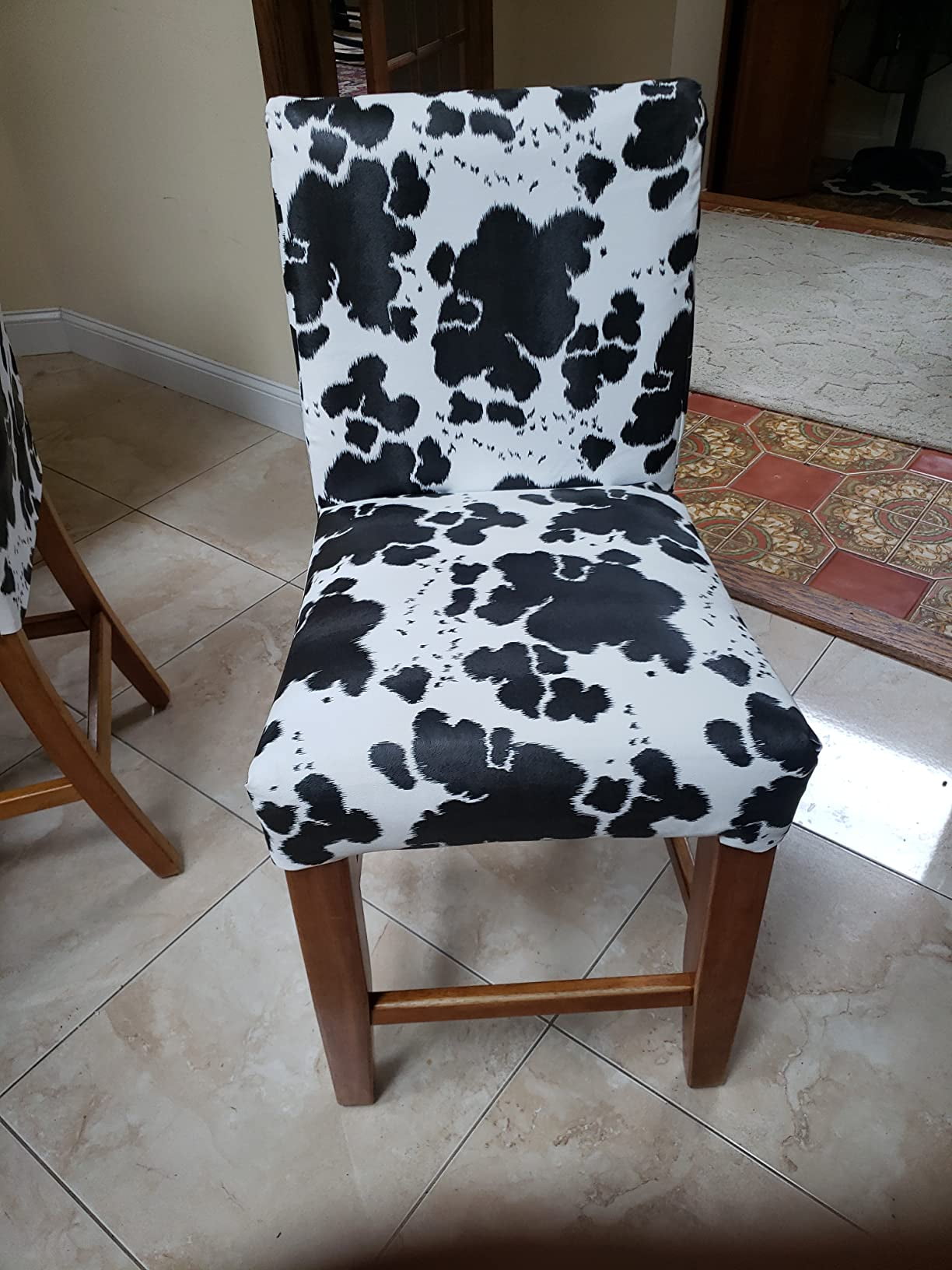 Vinyl Upholstery Embossed Texture Fabric Cow Black on White Fake Leather / 54" Wide / Sold By The Yard