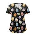 thumbnail image 2 of GEWSEY Easter Scrub Tops Women Cute Bunny Colorful Eggs Print Nursing Scrubs Plus Size V Neck Short Sleeve Nurse Uniform (Dark Gray, 3XL), 2 of 8