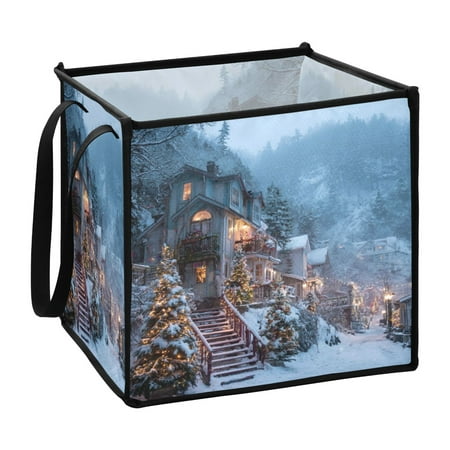 Home Organizer Foldable Fabric Storage Bin With Handle A Chirstmas House with The Light