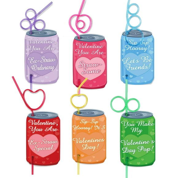 Paquete de 30 tarjetas de San Valentín con pajitas locas para niños