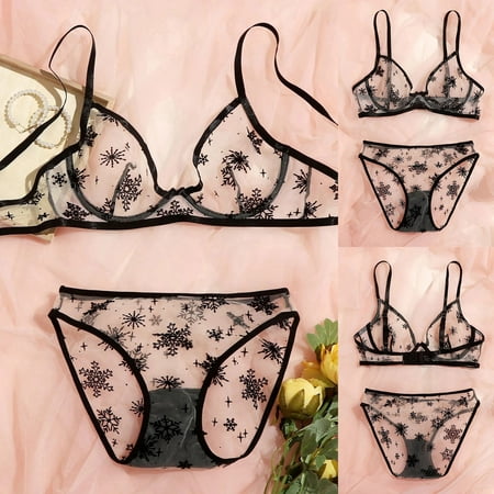 

Women G-string Flowers Embroidery Bralette Lace Bra Bustier Lingerie Thong Please buy one or two sizes up