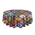 thumbnail image 5 of Multicolor Ethnic Mandala Pattern Round Tablecloth 60"x60",Wrinkle Wipeable Table Cloth for Kitchen Dining Room Picnic Patio Party, 5 of 6
