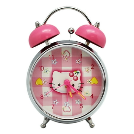 Hello Kitty Pink And White Plaid Design Twin Bell Alarm Clock